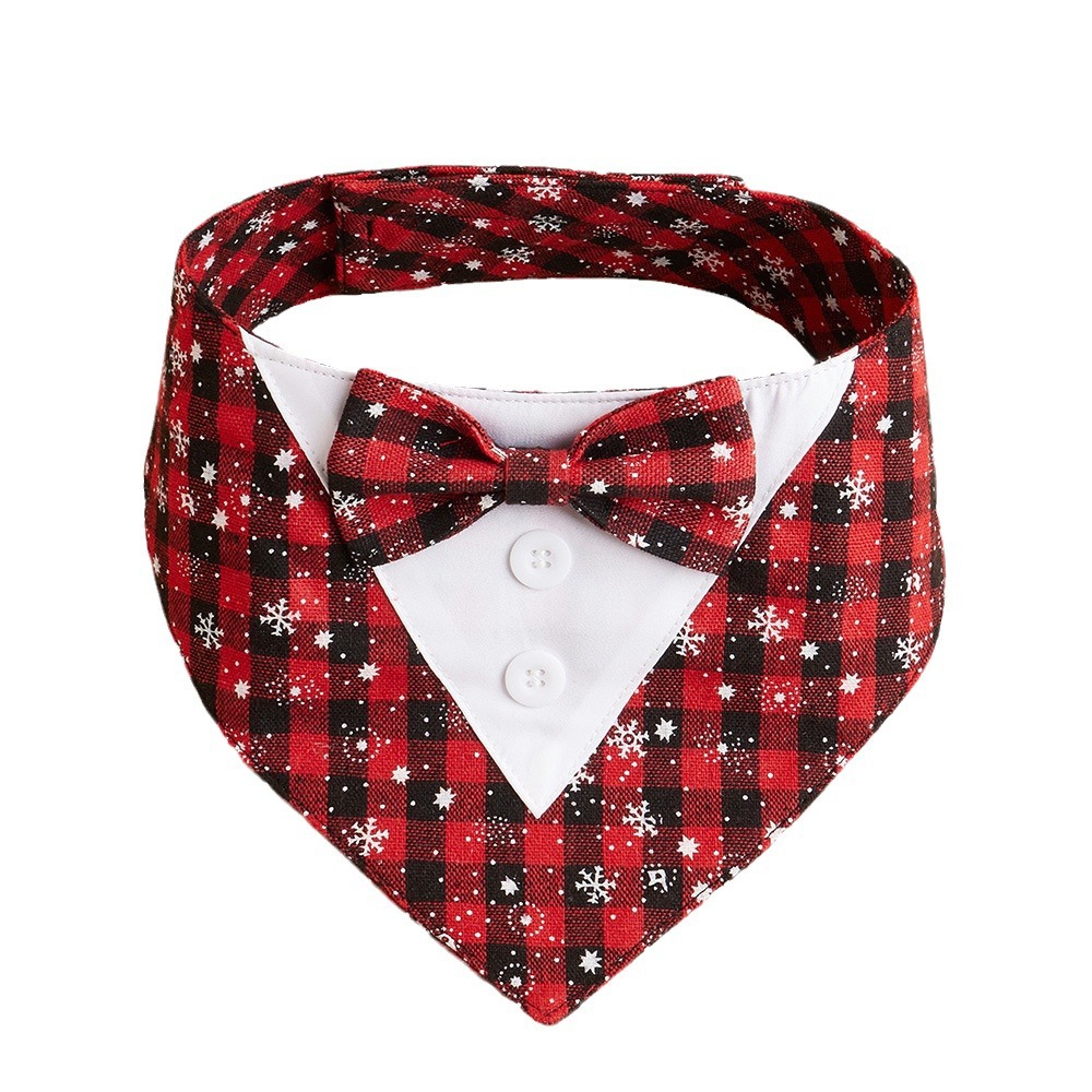 TANPOPO estilo explosivo transfronterizo de Navidad a cuadros copo de nieve toalla triangular para mascotas velcro toalla de saliva para perros bufanda