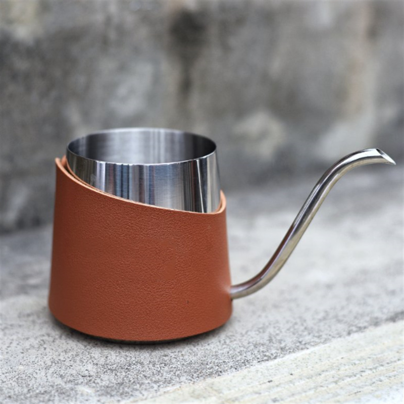 户外便携手冲咖啡壶不锈钢皮革套隔热水杯垫简约美式细口壶随行杯