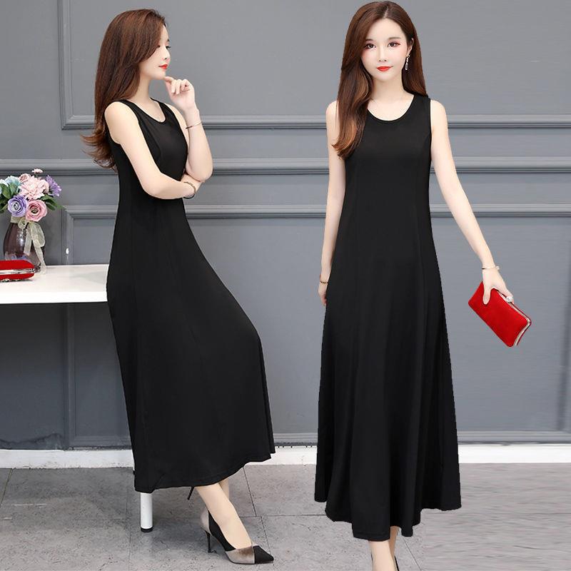 Summer new belly-covering over-the-knee dress modal sleeveless camisole bottoming dress women's long plus size