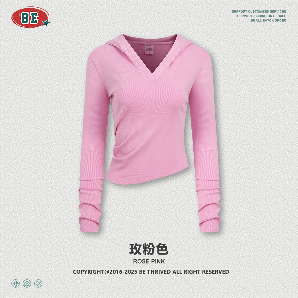 Ropa de mujer BE | Camiseta de Manga Larga con Capucha y Cuello en V, Ajustada a la Cintura, Estilo Retro Casual para Mujer, Otoño 2025