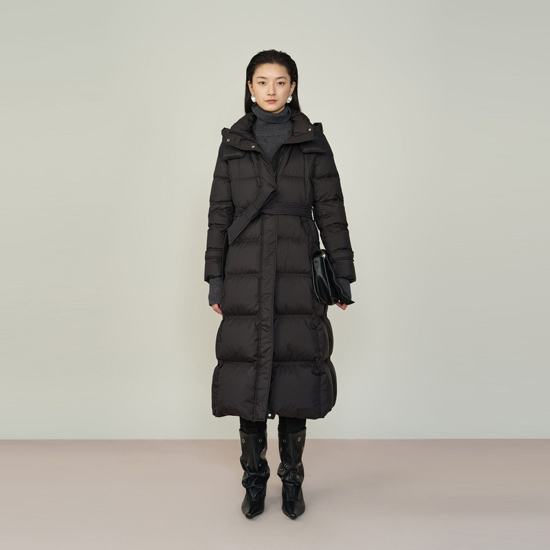 [Winter Clothing Preparation Season] Hooded, Waist-Cinched, Solid Color down Jacket, Winter 26, Stand Collar, Mid-Length, Warm White Duck down Coat