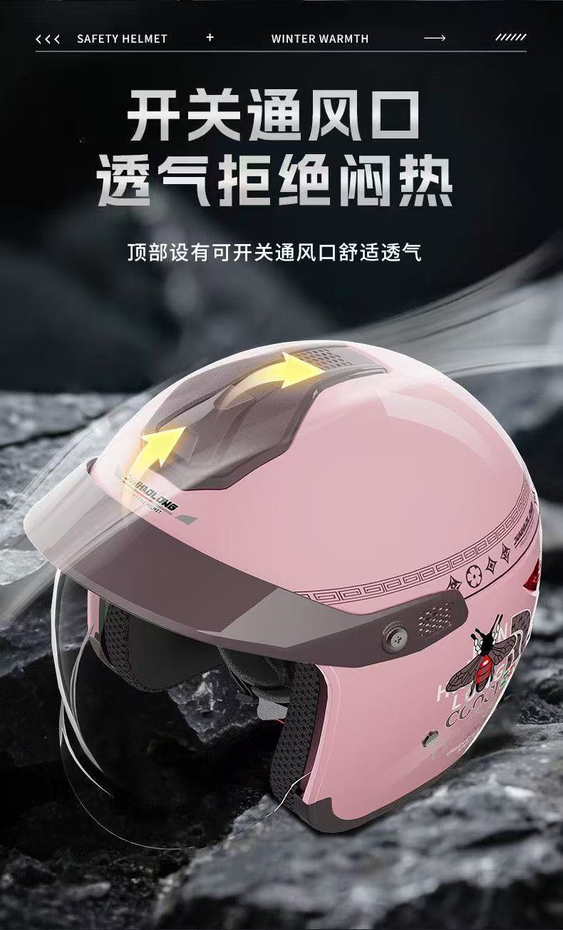 3C Certified Electric Motorcycle Helmet with Silver-Plated Hidden Lenses, Suitable for Men and Women, All-Season Use, Anti-Fog, Warm and Safe Helmet