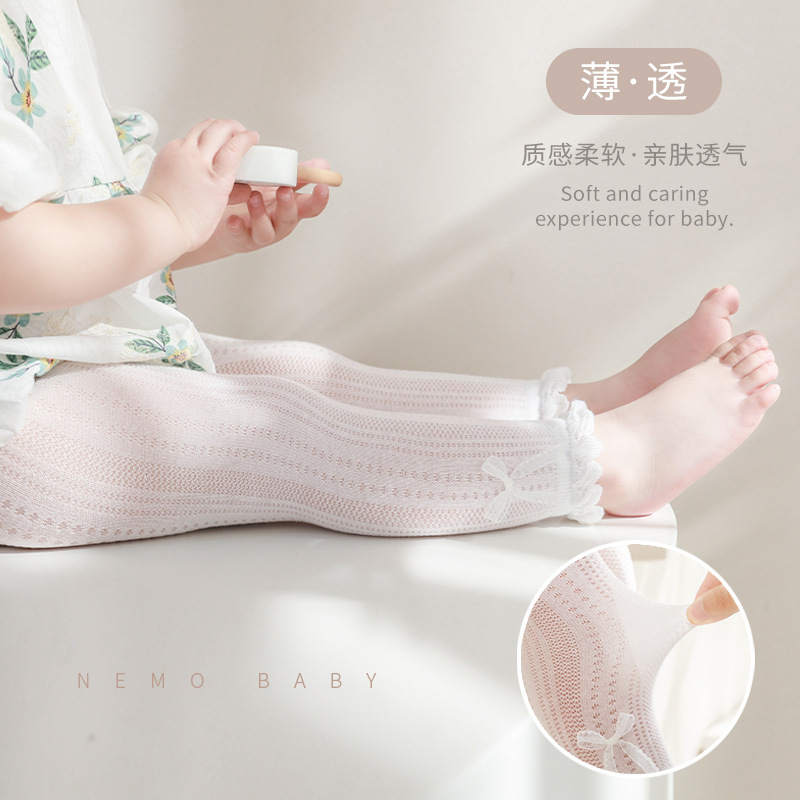 2024 verano nuevas niñas leggings malla fina Bebé Pantalones recortados arco princesa blanco danza Pantalones