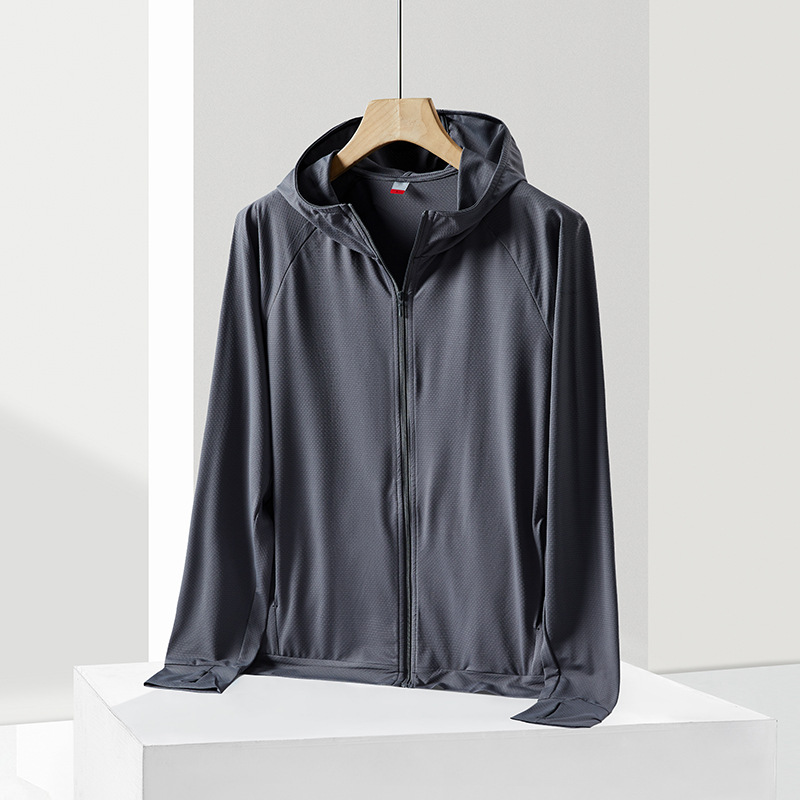 Ropa de protección solar para mujeres pareja de hielo ropa de protección solar anti-UV delgada con capuchón de punto chaqueta transpirable