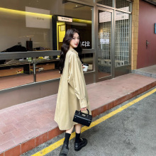 春上新【CH】意法长款卡其色长袖连衣裙女2025年新款宽松韩系简约