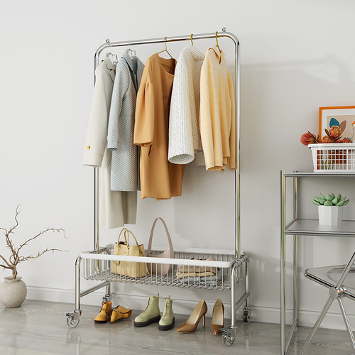 Clothes rack, overnight household clothes drying rack, floor-standing bedroom storage rack, removable clothes hanger trolley clothes basket