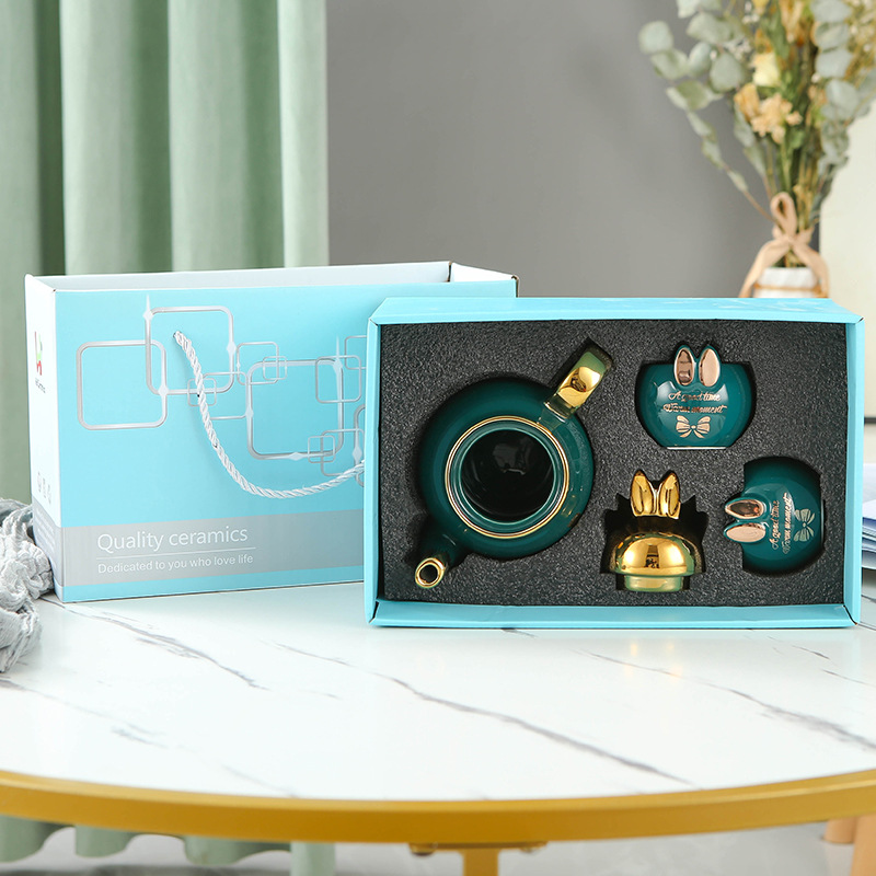 Juego de agua de cerámica de lujo ligero taza de agua doméstica hervidor de agua combinación resistente a altas temperaturas de gran capacidad Taza set FESTIVAL DE medio otoño traje de regalo