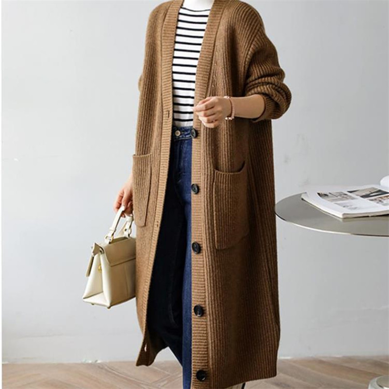 Japanese Style Lazy Style Mid-length Knitted Cardigan Jacket Women's Autumn and Winter Vintage Loose Thickened Sweater Outer Long