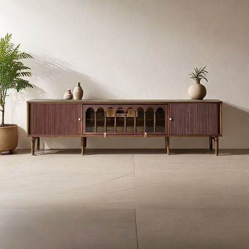 French Retro Solid Wood Tv Cabinet Coffee Table Combination Living Room Home Small Apartment Mid-Century Style Tv Storage Cabinet