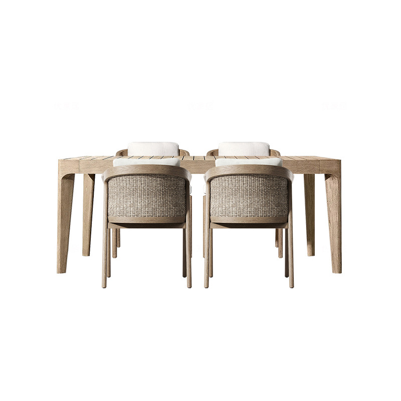 Mesa y silla de teca al aire libre de caña patio villa al aire libre balcón combinación de caña impermeable solar ocio muebles de madera maciza