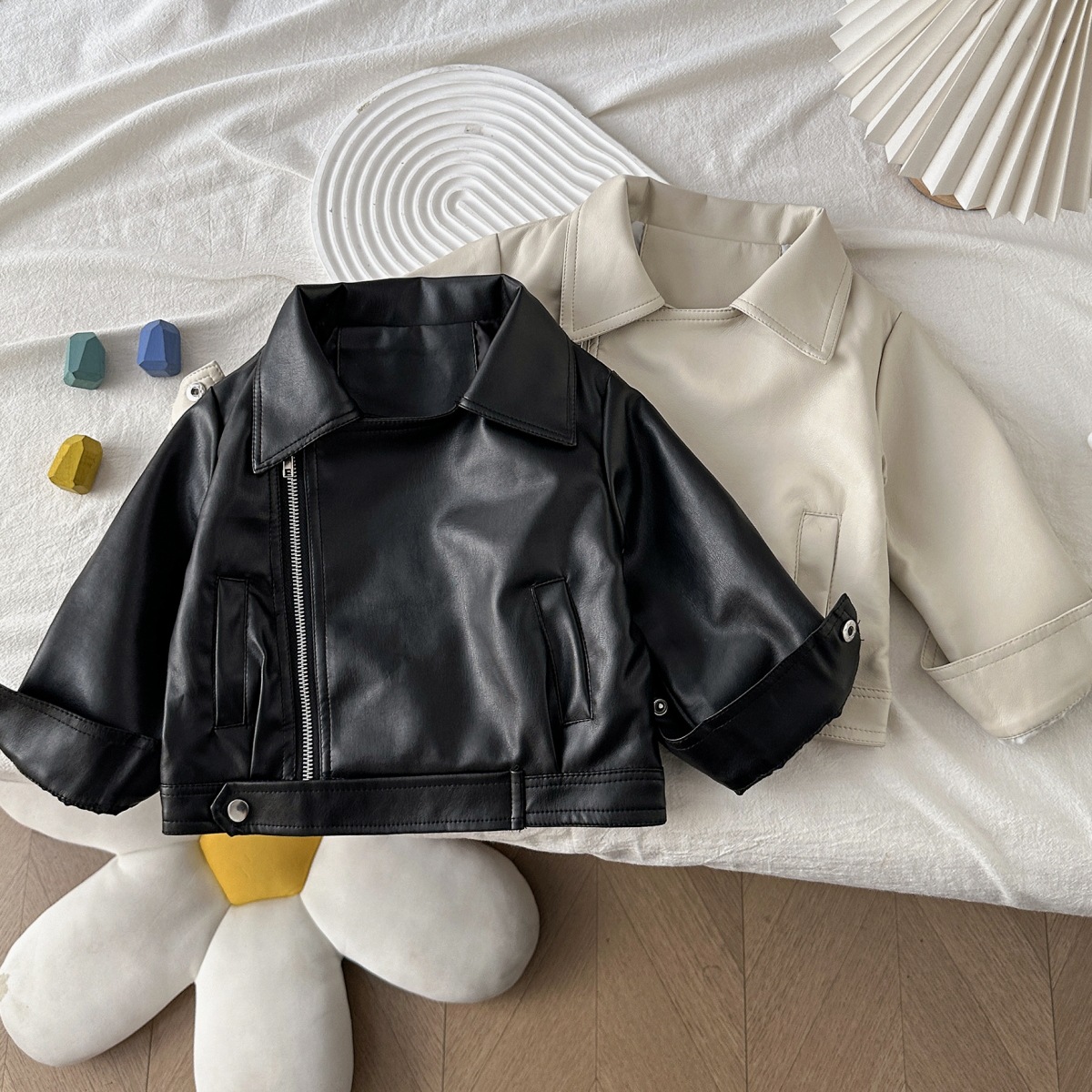 6760 Girls' Spring and Autumn New Fashion Jackets for Boys and Girls Motorcycle Short Leather Jackets