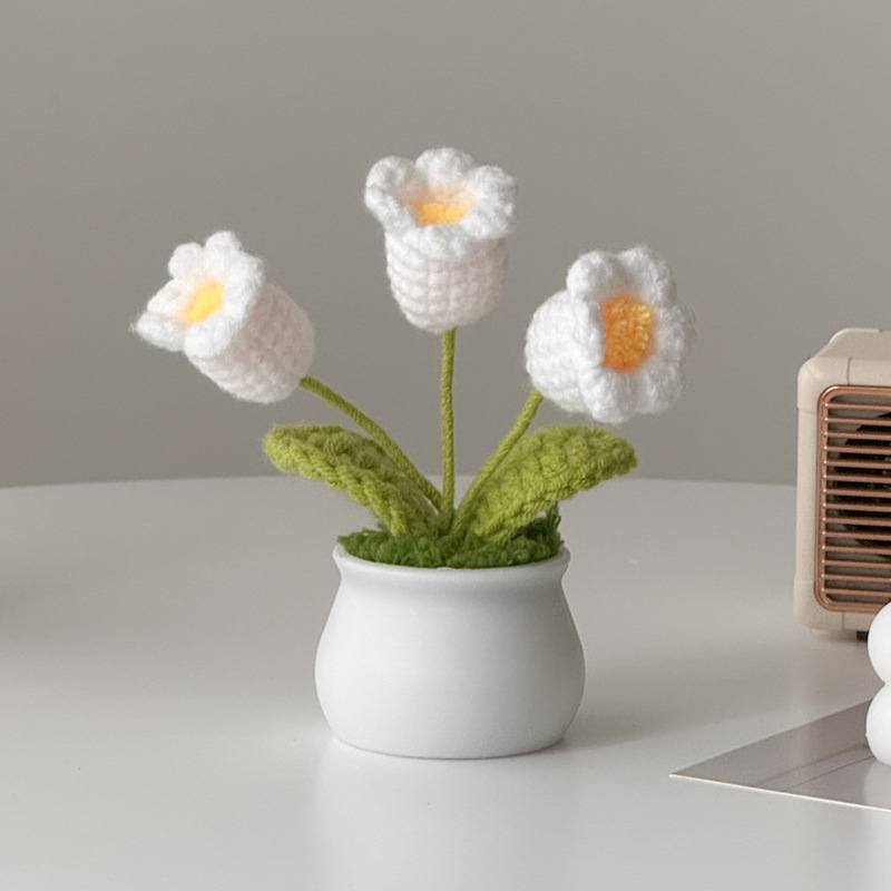 Regalos de día al por mayor girasoles para chicas, ramo de lana tejida a mano, adornos de mesa pequeños