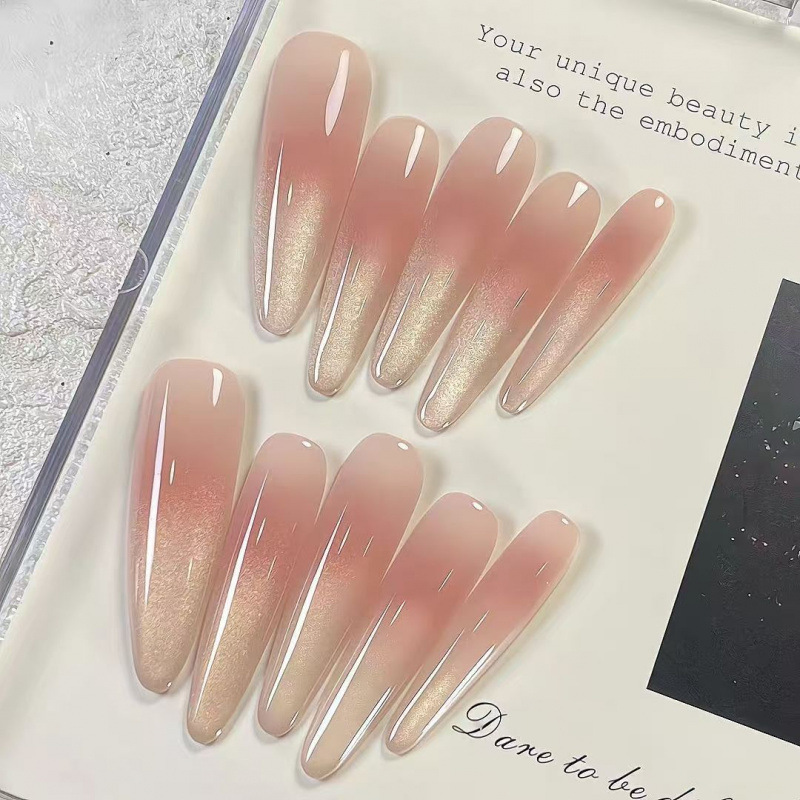 [White Peach Mud] Nude Handmade Blush Gradient Cat Eye Whitening Manicure Advanced Bridal Casual Patch Finished Nails
