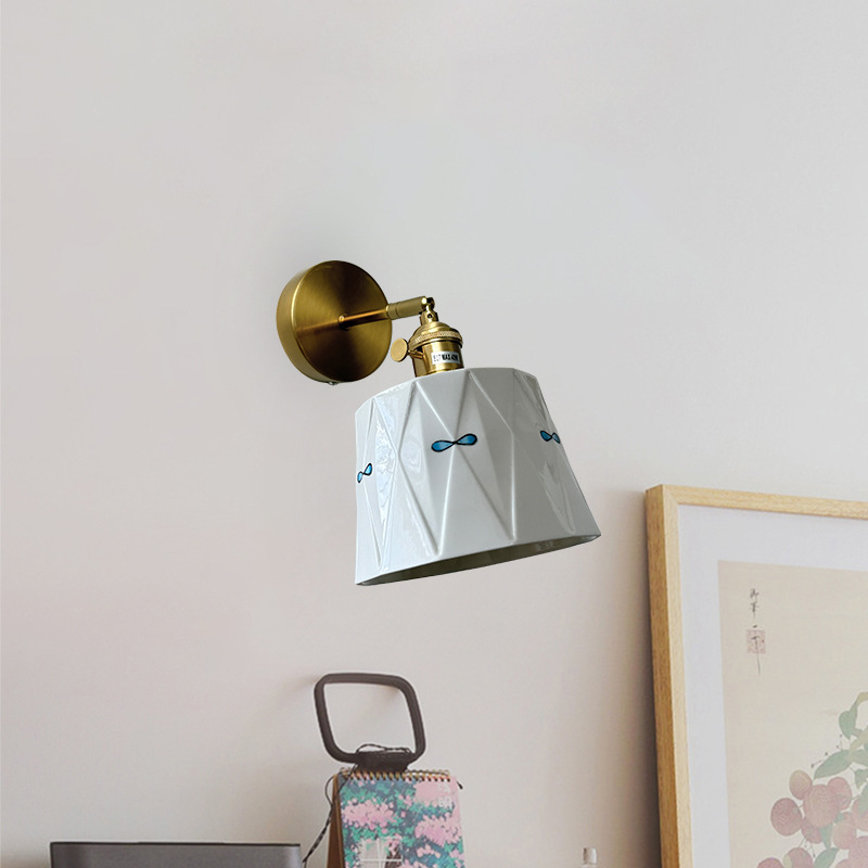 Chandelier de latón japonés retro dormitorio ventana flotante esmaltada lámpara cerámica pintada a mano simple comedor bar lámpara de puerta de entrada