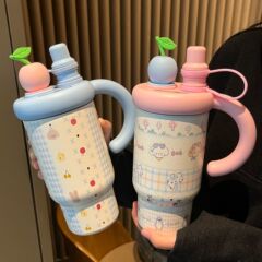 高颜値保温カップ大容量氷覇カップ316ストローカップハンドル保冷カップ携帯車コーヒーカップ