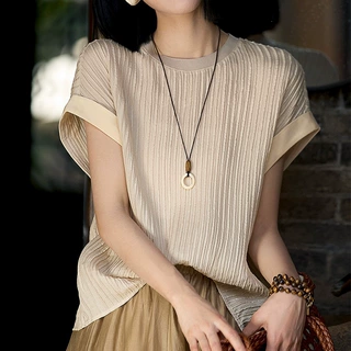 柔美气质感立体裁剪工艺 微A字廓形小飞袖真丝T恤2026夏季新款女