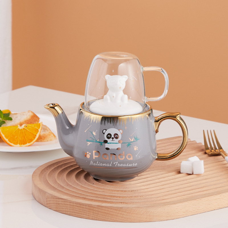 Cerámica Panda juego de té traje INS japonés Amazon Comercio exterior oferta especial puede añadir logo una olla una taza regalo