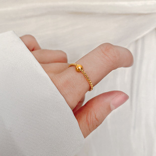 New Internet Celebrity Fashionable Simple ins Bean Ring Titanium Steel No Fading Beads Gold Bean Chain Ring for Women