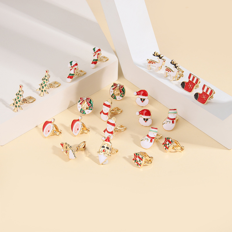 Cute Christmas Tree Santa Claus Snowman Alloy Enamel Women's Earrings 11 Pairs display picture 4