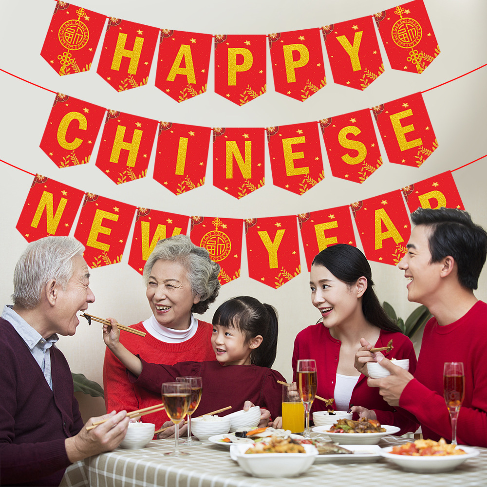 Transfronterizo nuevo feliz año nuevo chino tire bandera colgante Festival de primavera decoración del partido suministros