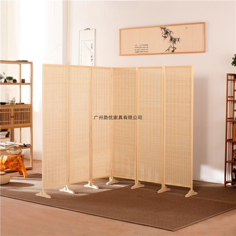 Chinese Style Folding Screen Partition Simple Modern Living Room Entrance Wall Mobile Folding Screen Hotel Solid Wood Bamboo Screen Partition