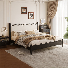 恒沃法式复古实木床小户型省空间主卧黑色双人床美式白蜡木双人床