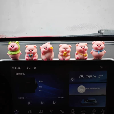 Car Mini Cute Screen Console Ornaments Piggy Doll Doll Car Decoration In Car (Car ornaments) - fat-girl-piggy-6-pieces-free-traceless-glue