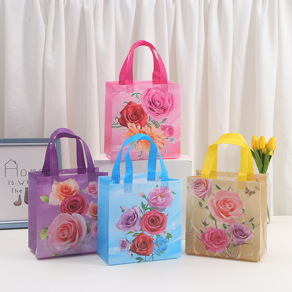 跨境亚马逊购物防水外卖袋子印花母亲节礼品袋花朵无纺布布袋派对