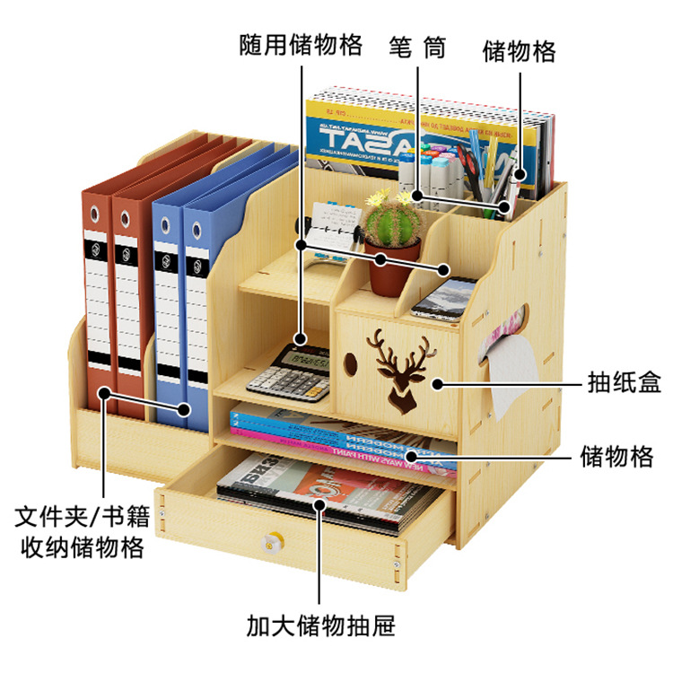 Gran estante de almacenamiento de escritorio de madera creativo DIY escritorio Oficina caja de almacenamiento Estilo nórdico