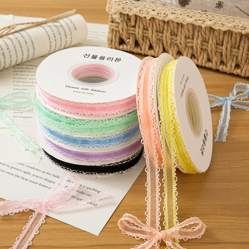 1cm 20 Yards Double-Edged White-Edged Organza Ribbon Handmade Bow Hair Accessory Webbing Clothing Accessories DIY Parts Materials