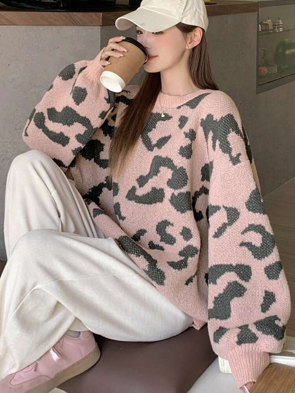 豹纹复古毛衣男女潮牌小众百搭软糯毛茸茸慵懒高级感宽松ins线衣|undefined