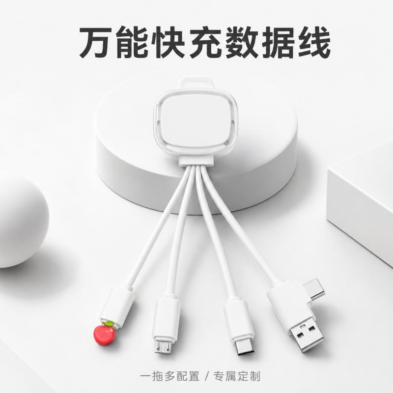 跨境LED发光数据线创意多功能快充四合一发光钥匙扣充电线