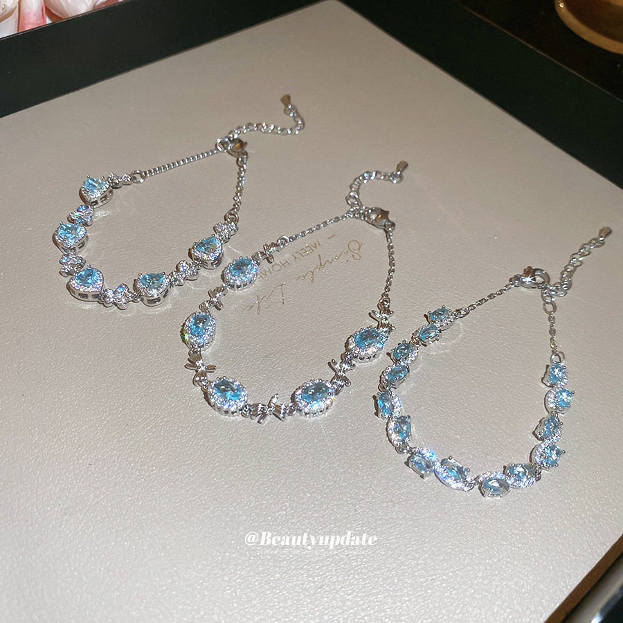 Pulsera de lazo ovalado de circón azul marino, exquisita pulsera ligera y de lujo de alta gama, pulsera de diseño de nicho