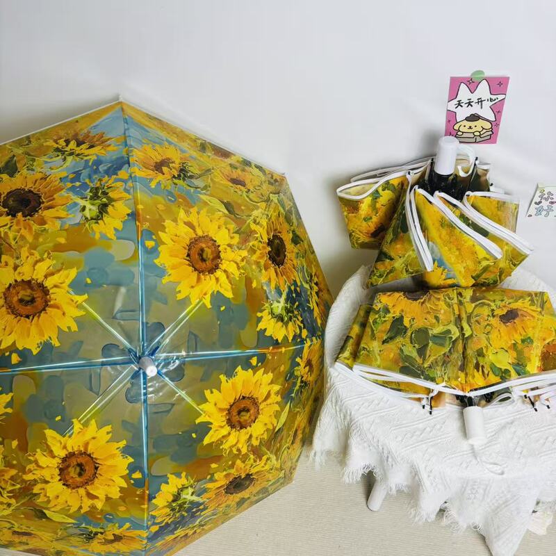 Transparent Umbrella Van Gogh Oil Painting Style Sunflower Automatic Folding High-Value Umbrella Photo Beautiful Manufacturer Wholesale Transparent Umbrella Van Gogh Oil Painting Style Sunflower Automatic Folding High-Value Umbrella Photo Beautiful Manufacturer Wholesale