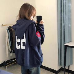 美式复古刺绣连帽开衫卫衣2025男女高街宽松休闲运动帽衫秋冬外套