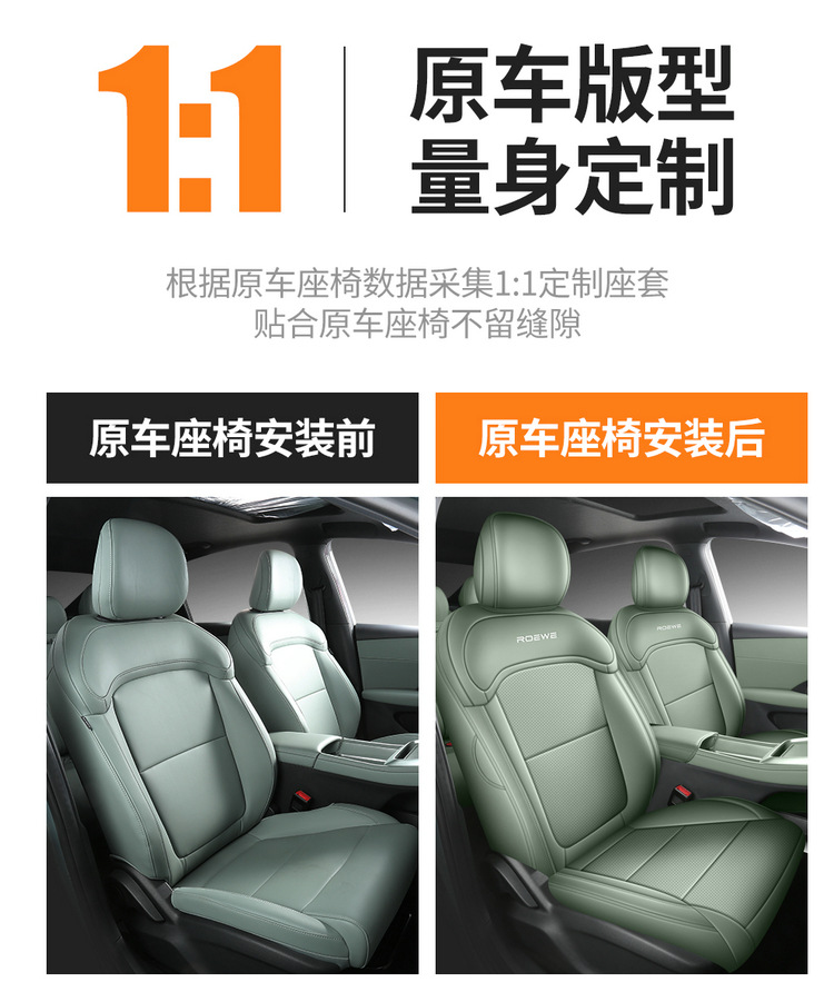 2026 Roewe D6 car seat covers, available for the 450 Premium Edition, Smart Edition, and 520 Comfort Edition, with all-season, fully enclosed seat cushions