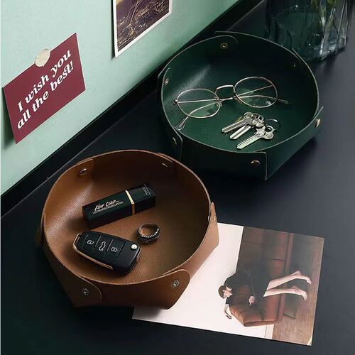 Leather storage box, desktop living room foldable storage box, tray PU leather plate, key storage box wholesale and distribution