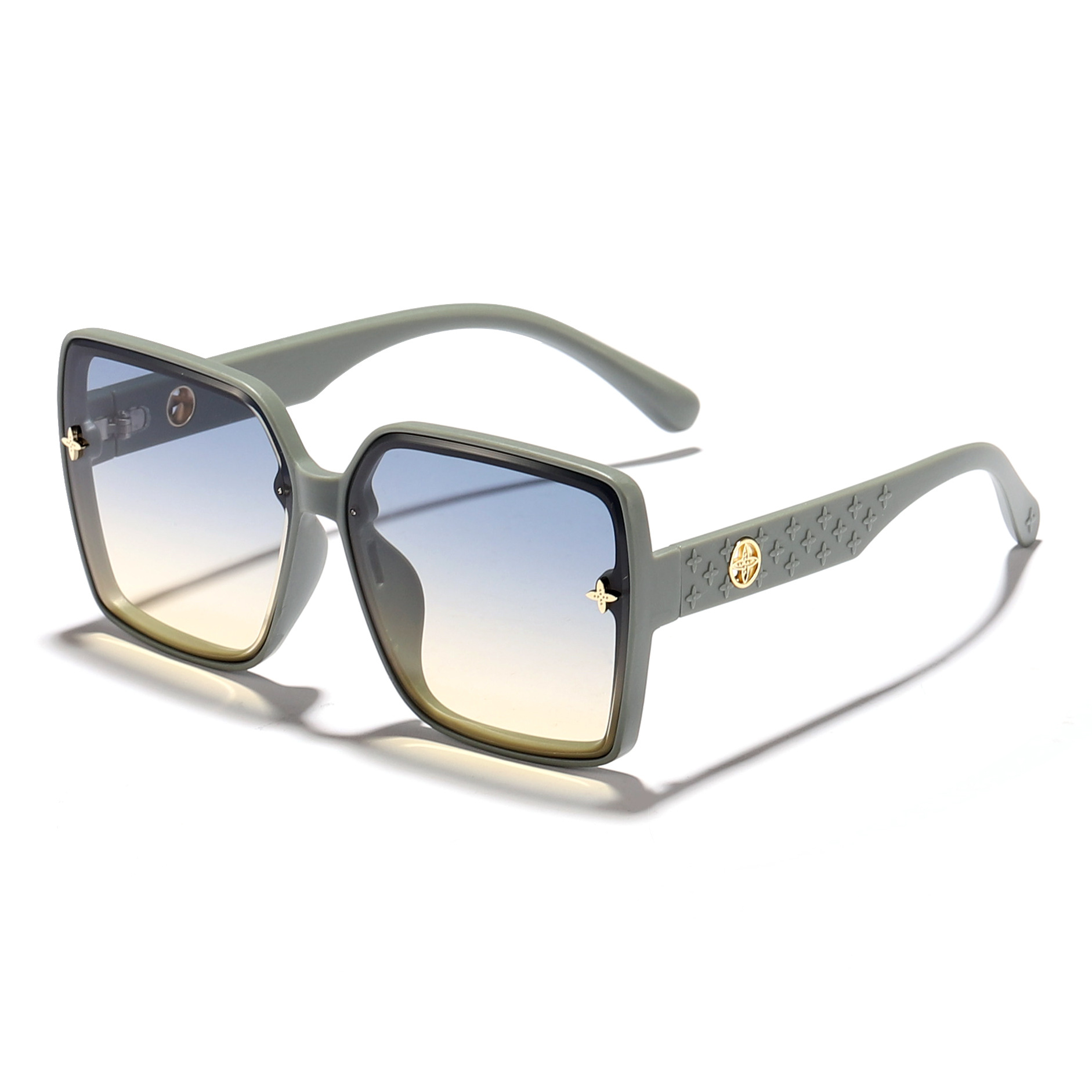 Nuevas gafas de sol de color degradado para mujer, marco generoso, patrón de pierna ancha, gafas de sol de alta gama simples, Douyin mismo estilo