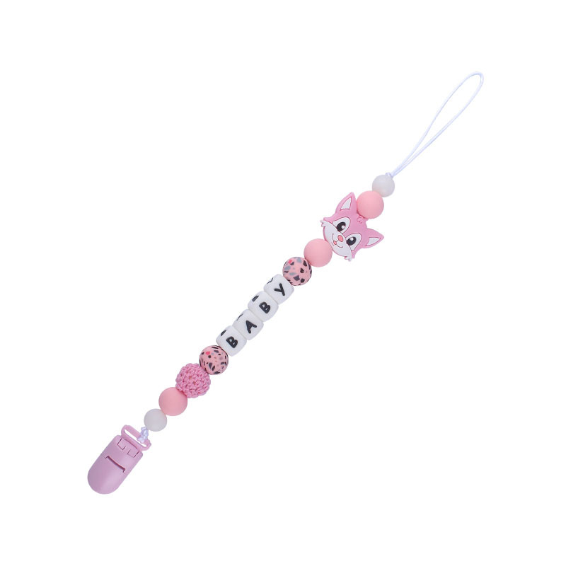 DIY creativo bebé suministros de dibujos animados de silicona Fox gato mordedor calmante bebé nombre chupete cadena molar anti-perdida cadena