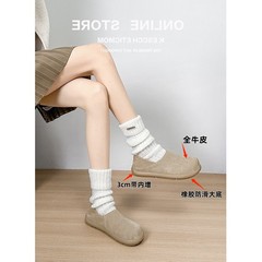 全牛革の中で高くなったボケン靴の女性2025春の新型レトロな足は厚い底の靴の本革のボカン靴を漕ぎます。