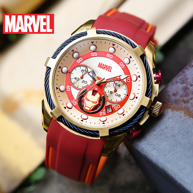 Трансграничные часы Marvel Avengers Iron Man Captain America Мужские часы с силиконовым ремешком, календарем, люминесцентным покрытием и водонепроницаемым кварцевым механизмом