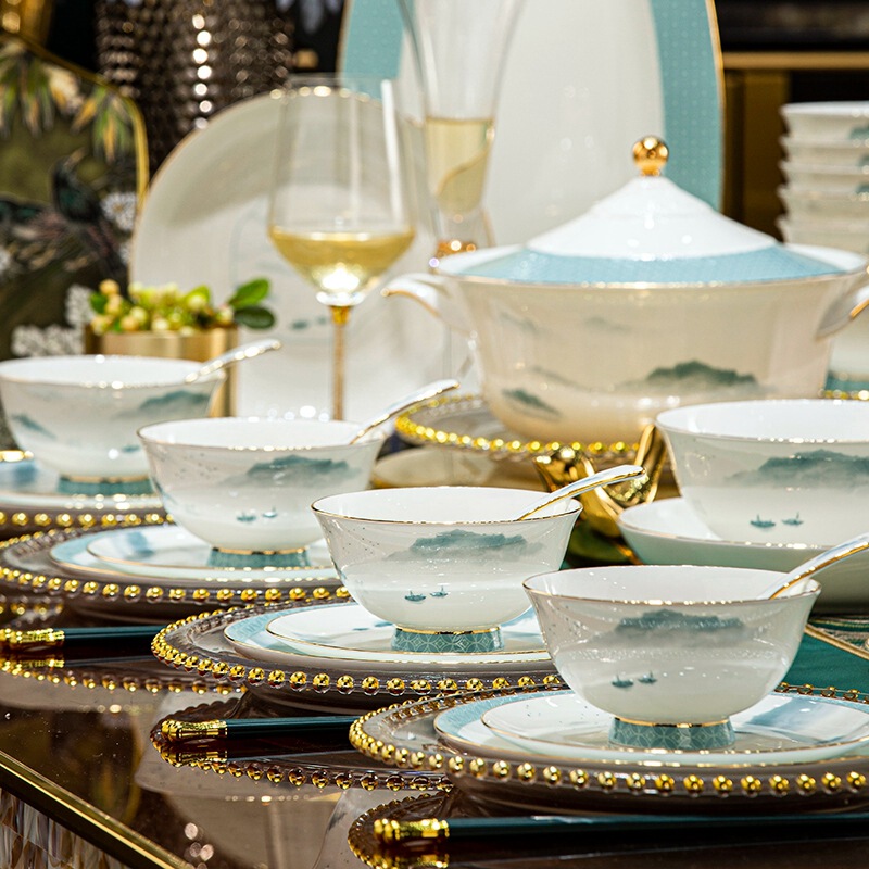 2024 New Tableware suit Jingdezhen High-end Chinese Dishes and Dishes Household Housewarming New House Bone China Bowls