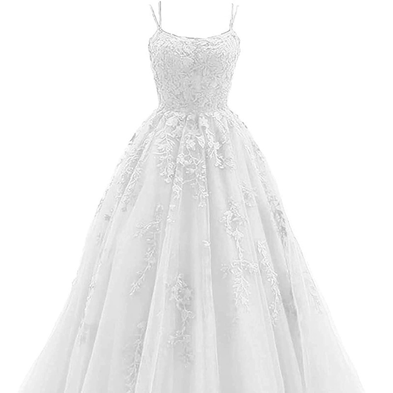 Cross-Border Evening Dress for Women 2026 Spaghetti Strap Prom Dress Long Tulle Lace Applique Women's Party Prom Dress