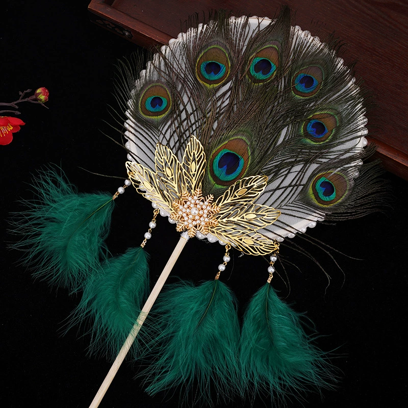 Handle, accessory, velvet props, handheld Hanfu, cheongsam, peacock