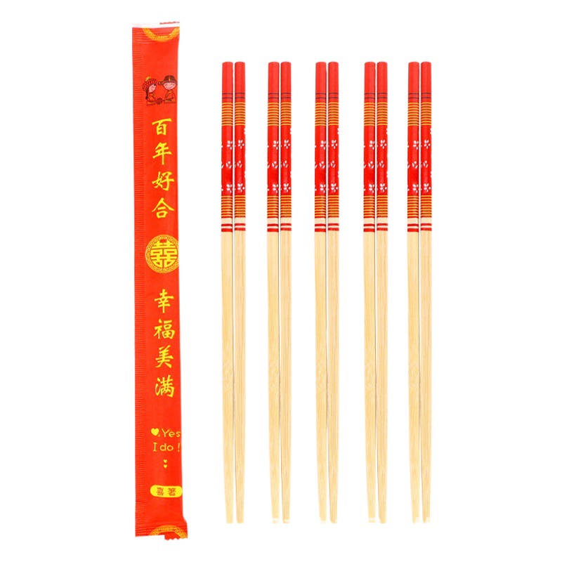 Disposable Chopsticks Housewarming Wedding Tableware Festive Red Safflower Bold Banquet Household Sanitary Chopsticks