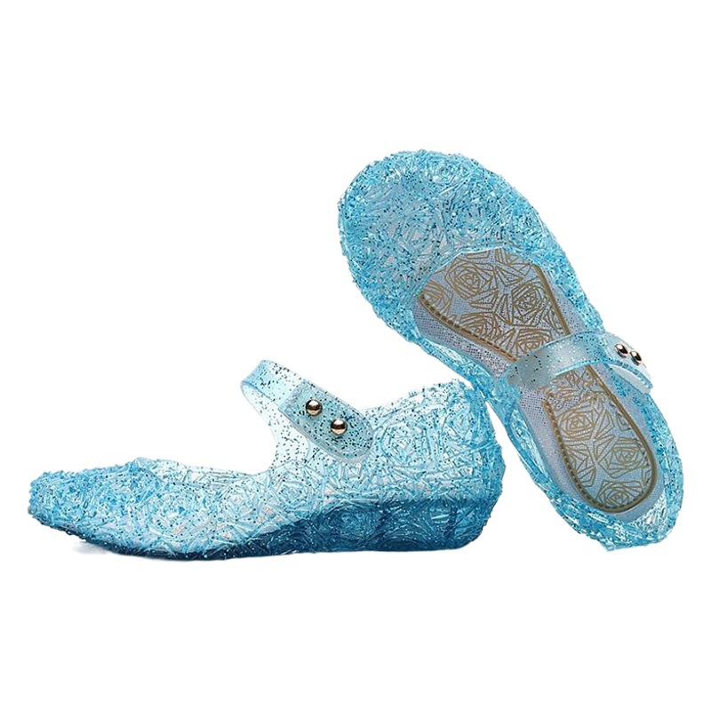 Amazon Summer Frozen Girls Sandals Soft Sole Crystal Shoes Velcro Buckle Baotou Princess Shoes Wholesale