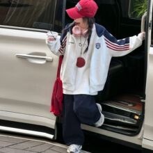 女童春秋连帽外套儿童洋气韩版春装12岁女孩时髦中大童拼色棒球服