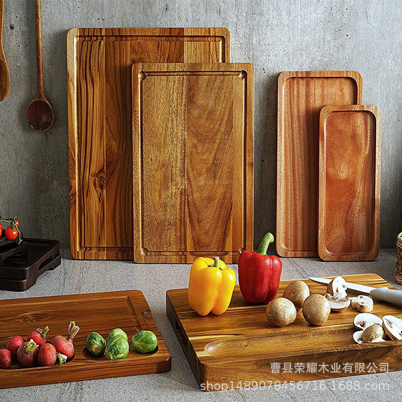 木托盘长方形竹盘木质托盘圆盘茶盘烧烤小吃蛋糕木盘子