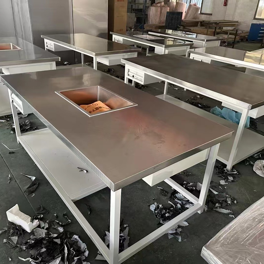 航空车间不锈钢洗涤台带水槽长方形操作桌子带抽屉双层航天清洗台