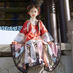 女児格格格清朝国風プリント漢服清漢女衣馬面スーツ新型中国式高級民族風